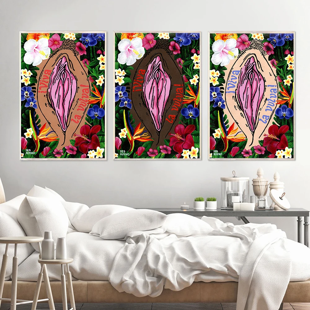 Boho Feminist Body Positive Art Print Poster Flowers Vulva Vagina Sign Canvas Pictures Doctor Office Room Wall Decor Painting