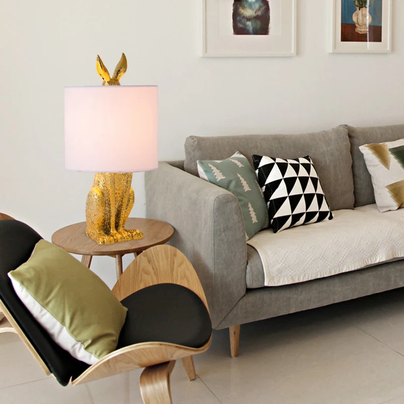 Post-modern Table Lamp Design Table Light Masked Rabbit Desk Lamp Table Tops for Living Room Bedroom Beside Lampshade Home Deco