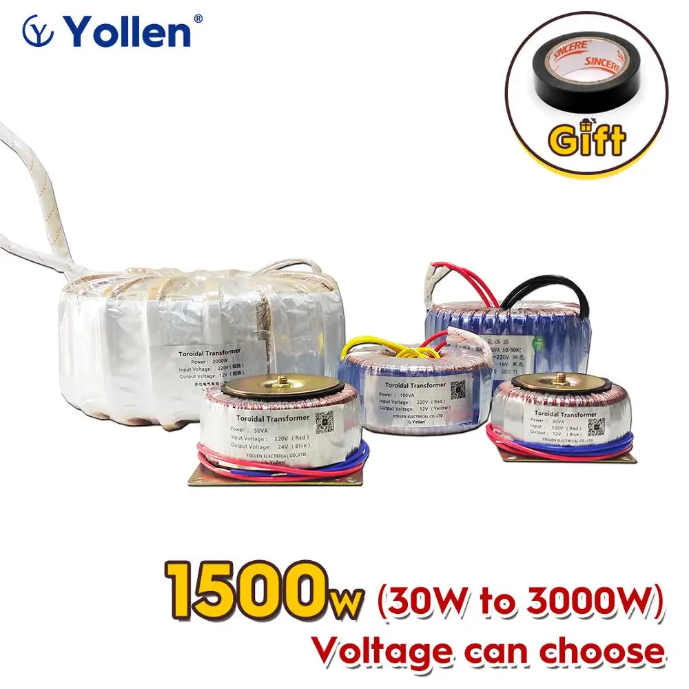 

RING TYPE 1500W Toroidal POWER TRANSFORMER CIRCLE VOLTAGE CAN OEM 220V/380V to 6V/9V/12V/15V/18V/24VFace mask machine OEM 1500VA