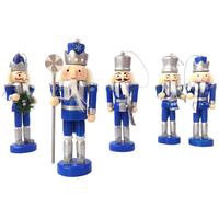 5 Pcs Wooden Christmas Nutcracker Wearing Blue Uniform Soldier Puppet Doll Set Gift Box Decorative Ornaments Kings Puppet