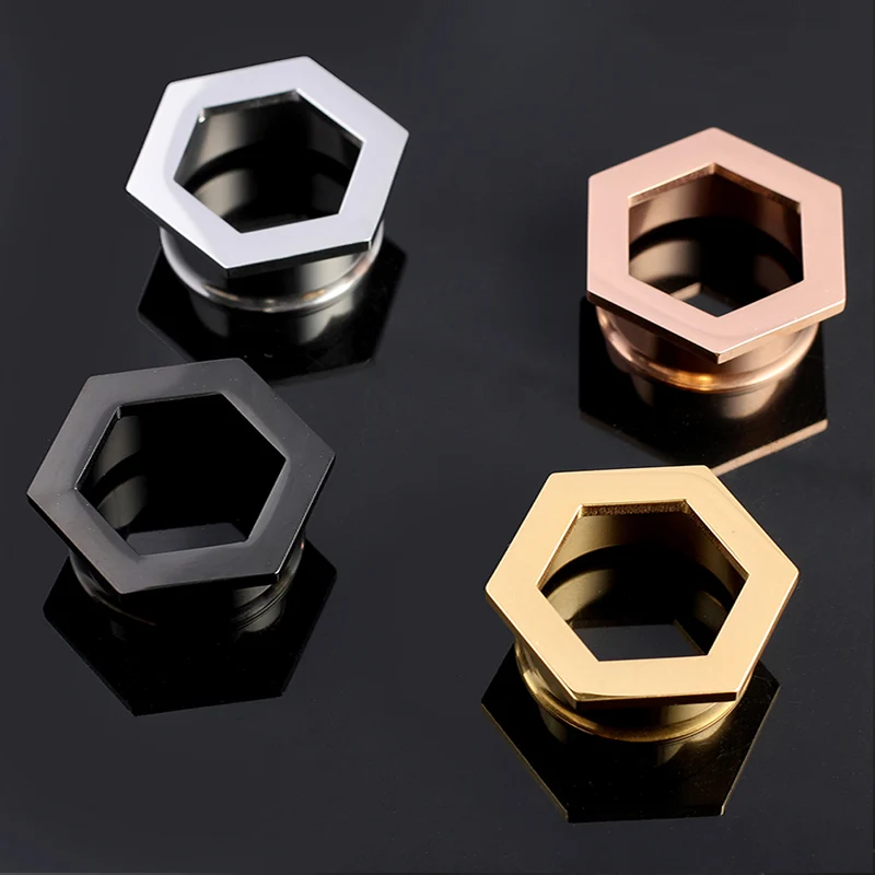 Vankula 2pcs Stainless Steel  New Fashion Ear Plug Tunnels Hexagons Shape Body Jewelry Piercing Ear Gauges Expender For Gifts