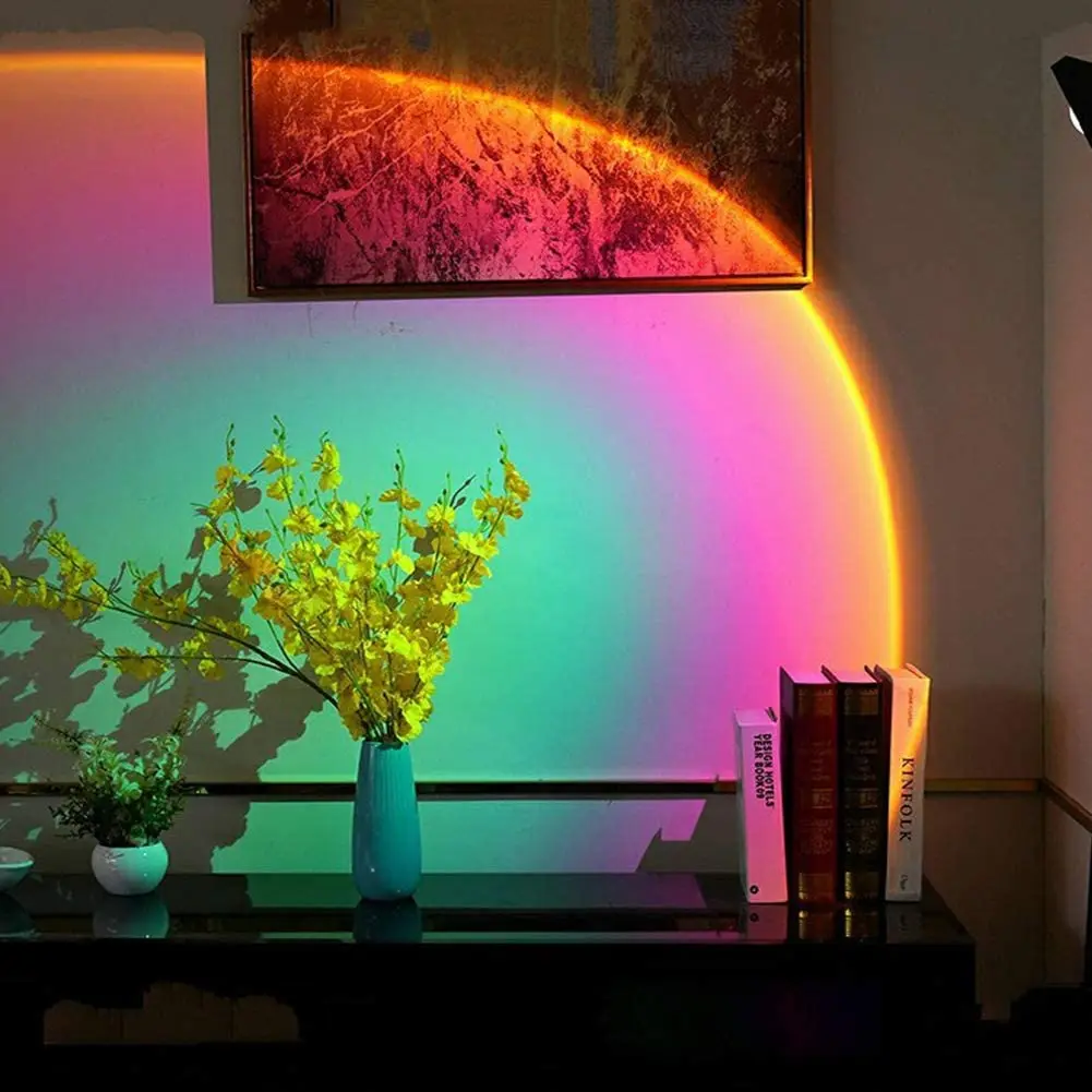 USB Projector Sunset Lamp Sun Rainbow Atmosphere Bedroom Night Light lampara de atardecer INS Photo Decoration Desk Table Lamp