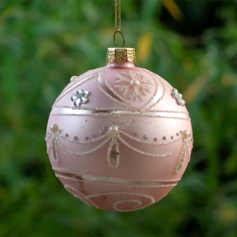 8pcs/pack Diameter=8cm Pink Glass Ball Christmas Day Tree Hanging Ornament Birthday Wedding Live Prop Festival Glass Pendant