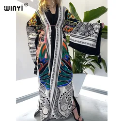 Moda Boho abito lungo per donna WINYI manica lunga stampa Paisley cintura orlo grande abito lungo da spiaggia elegante abito da donna 2021