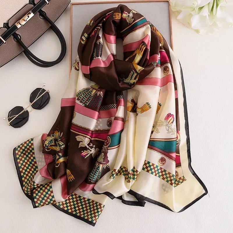 Luxury Brand Hijab Summer Women Scarf Soft Long Print Silk Scarves Lady Shawl Wrap Pashmina Bandana Beach Stoles Bandana