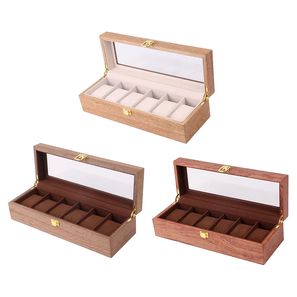 Glass Topped Wooden Watch Box Novelty Watch Case Executive 6/10/12 slots Watch Case with Valet  watch pillow