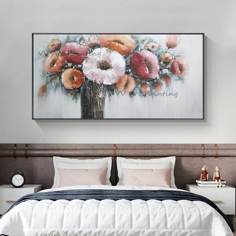 Heavy Textured Knife Beautiful Flower Oil Painting Picture 100% Hand Painted Wall Decoration Canvas Art Pieces Acrylic Artwork