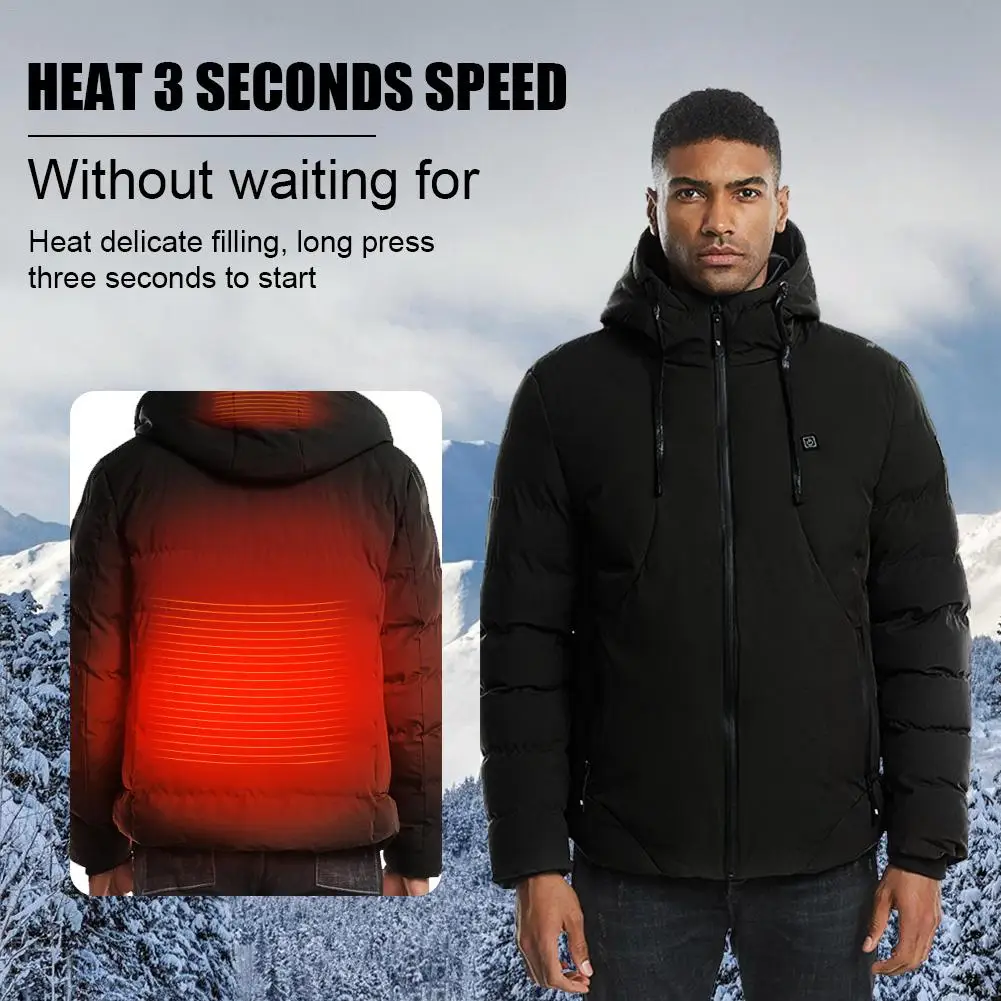 Men Winter Outdoor USB Infrared Heating Hooded Jacket Electric Thermal Clothing Coat For Sports Climbing Hiking 3 Temperature