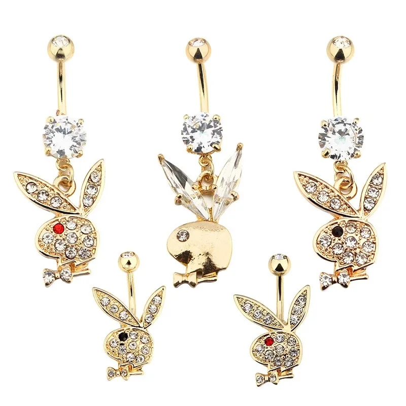 Fashion Crystal Bunny Belly Button Rings Stainless Steel Navel Piercing Brand Design Rabbit Sexy Women Body Jewelry Gift