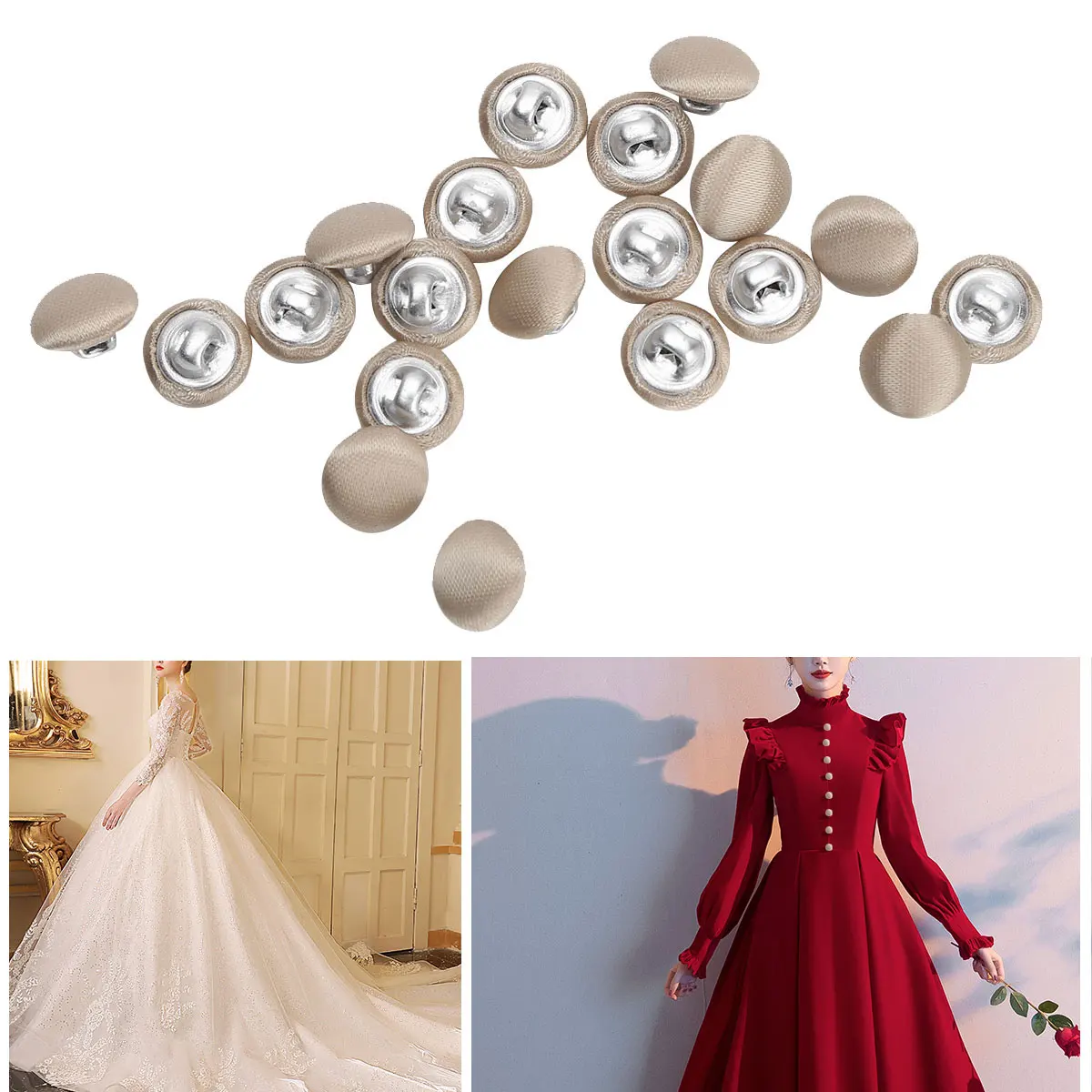 20 Knoppen Voor Kleding Glad Satijn Bedekt Ronde Schacht Knop Mini Tuxedo Gown Decoratieve Diy Naaien Metalen Knop Accessoires