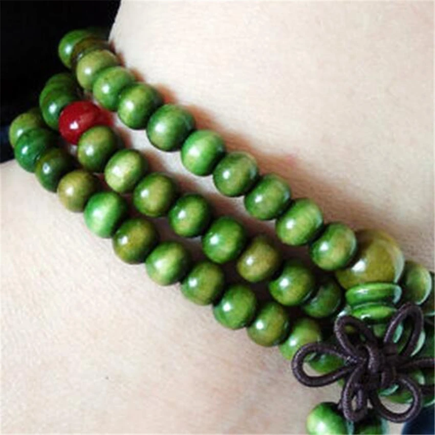 6mm Green sandalwood 108 Beads Tassel Mala bracelet Gemstone Buddhist Stress energy Bless Tassel yoga Wrist Chakra Lucky Prayer