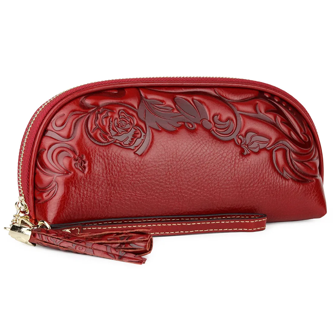 Vintage Genuine Leather Wallet Ladies Long Retro Cowhide Wallet Floral Women Wallets Large Real Cow Leather Clutch Bag