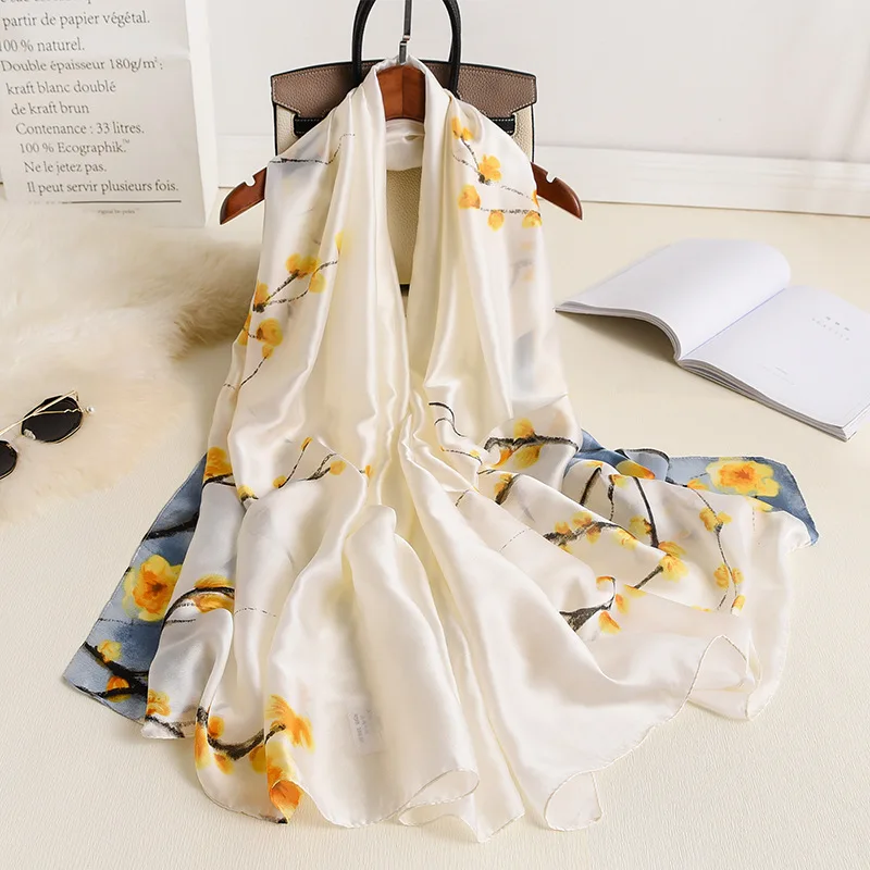 

Chinese Luxury Silk New Style Autumn And Winter Lady Popular Print scarf Women Fashion Sunscreen Shawl Large Size Silk Headscarf