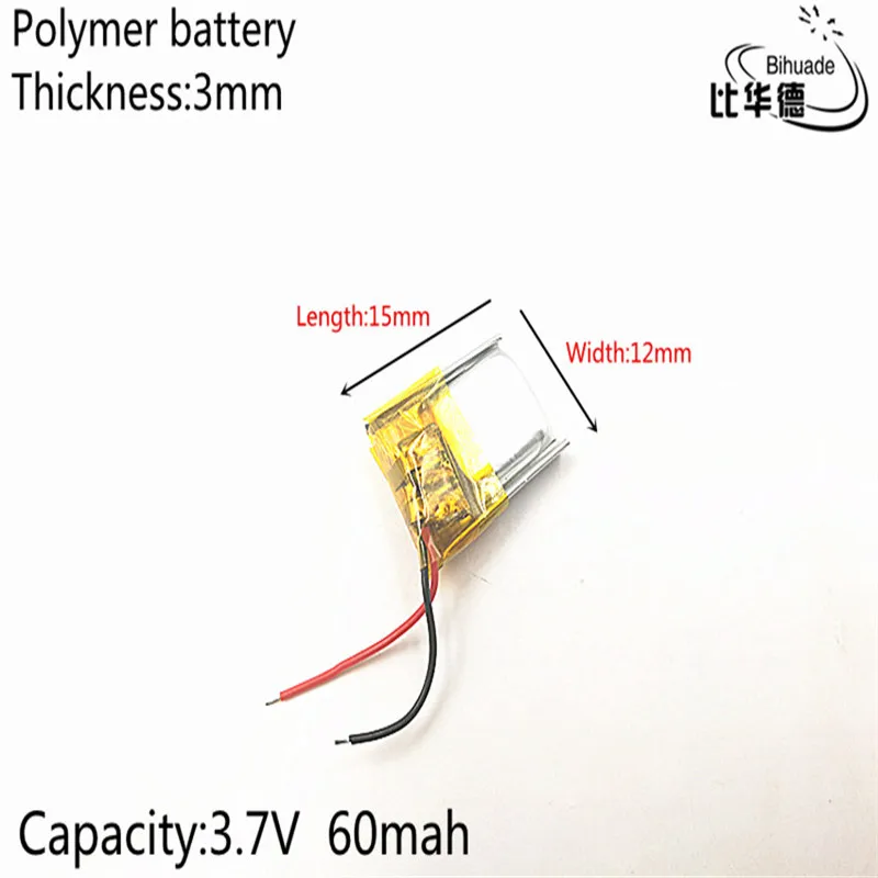 3.7V 60mAh 301215 Lithium Polymer Li-Po li ion Rechargeable Battery cells For Mp3 MP4 MP5 GPS mobile bluetooth