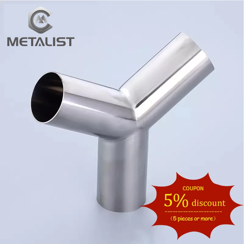 

METALIST 25mm-89mm Pipe OD 1.5 or 2 mmThickness SS304 Sanitary Butt Welding Y Shaped 3 Way Pipe Fitting Spliter 90 or 120 Degree