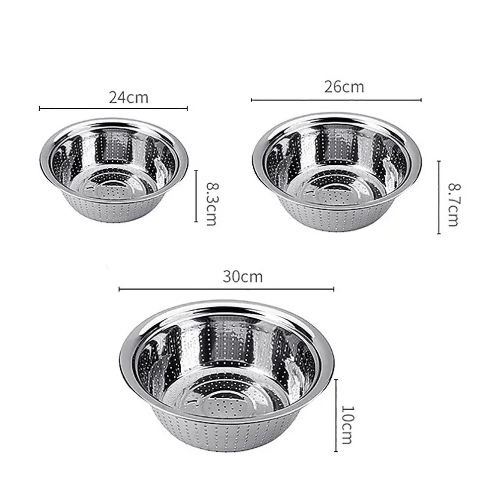 Kitchen Bowl Strainer Holes Washing Rice Sieve Strainer Fruits Vegetable Drain Bowl Stainless Steel Mesh Storage Basin Plate