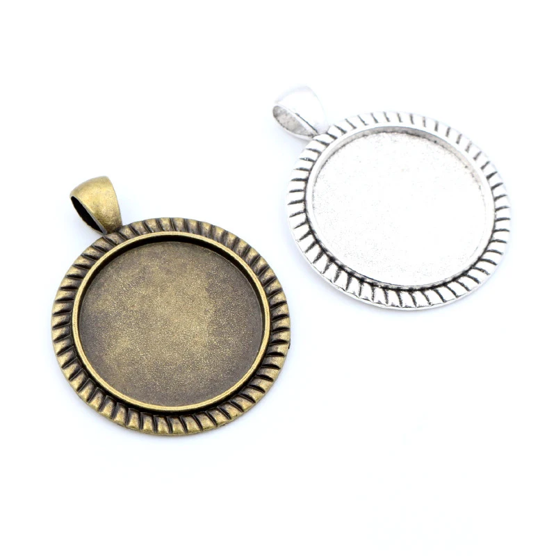 

New Fashion 5pcs 25mm Inner Size Antique Silver Plated Bronze Stripes Cameo Cabochon Base Setting Charms Pendant