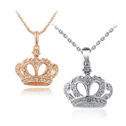 VOQ Fashion New Full Crystal Crown Pendant Necklaces for Women Princess Chain Necklace Jewelry Party Gifts Wholesale