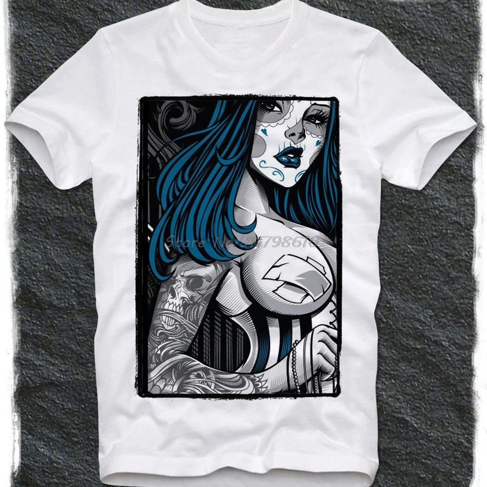 T Shirt Hot Sexy Girl Chola Chicana Santa Muerte Holy Death Mexicana Swag Hipster Men Cotton Tees Streetwear Harajuku