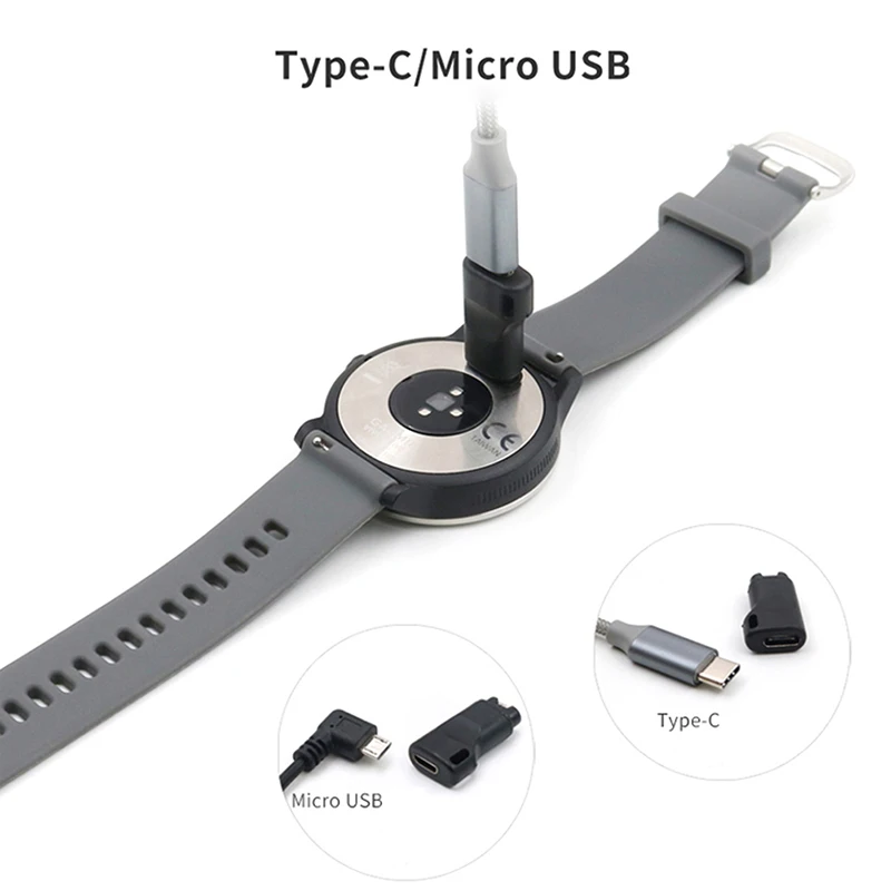 Micro Usb/Type-c To Charging Adapter For Garmin Fenix 5/6 Watch Charge Converter