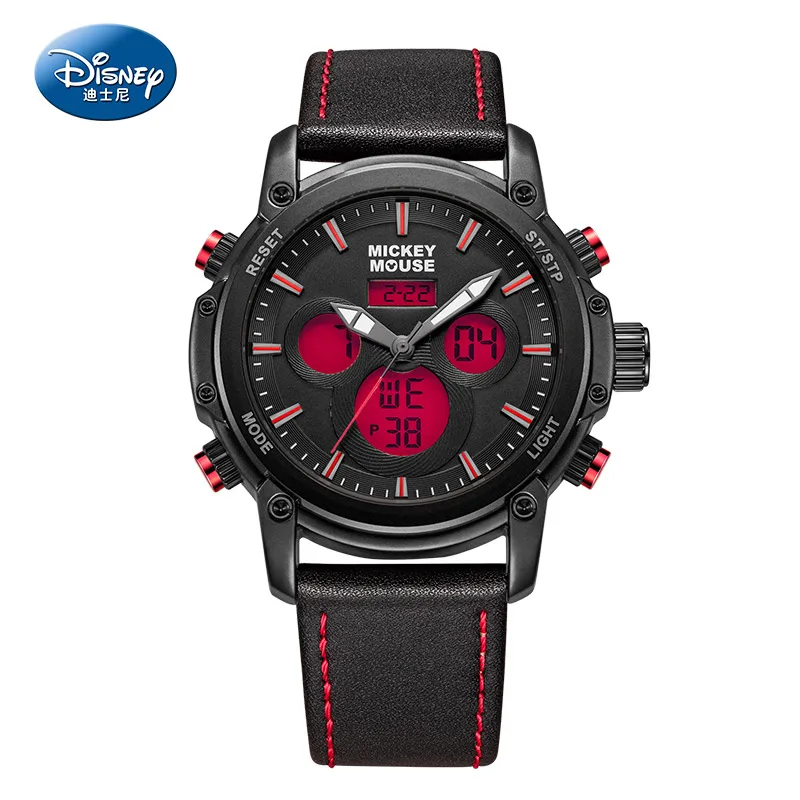 Disney Men Dual Display Sport Wristwatch Mickey Mouse Chronograph Stop Watch Luminous Hands Boy Student Calendar Multi Funtion