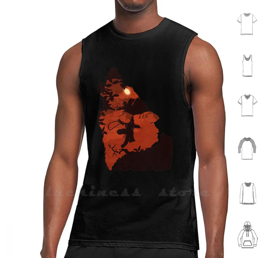 Sekiro - One Armed Wolf ( Red ) Tank Top Vest Sleeveless Cotton Sekiro Sekiro Shadows Die Twice One Armed Wolf Shinobi Okami