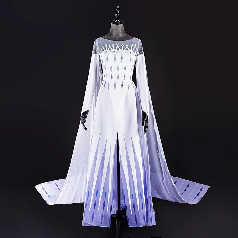 Snow Queen Elsa White Dress Princess Cosplay Costume Women Adult Halloween Carnival Costume Girls Long Cloak Party Fancy Dresses