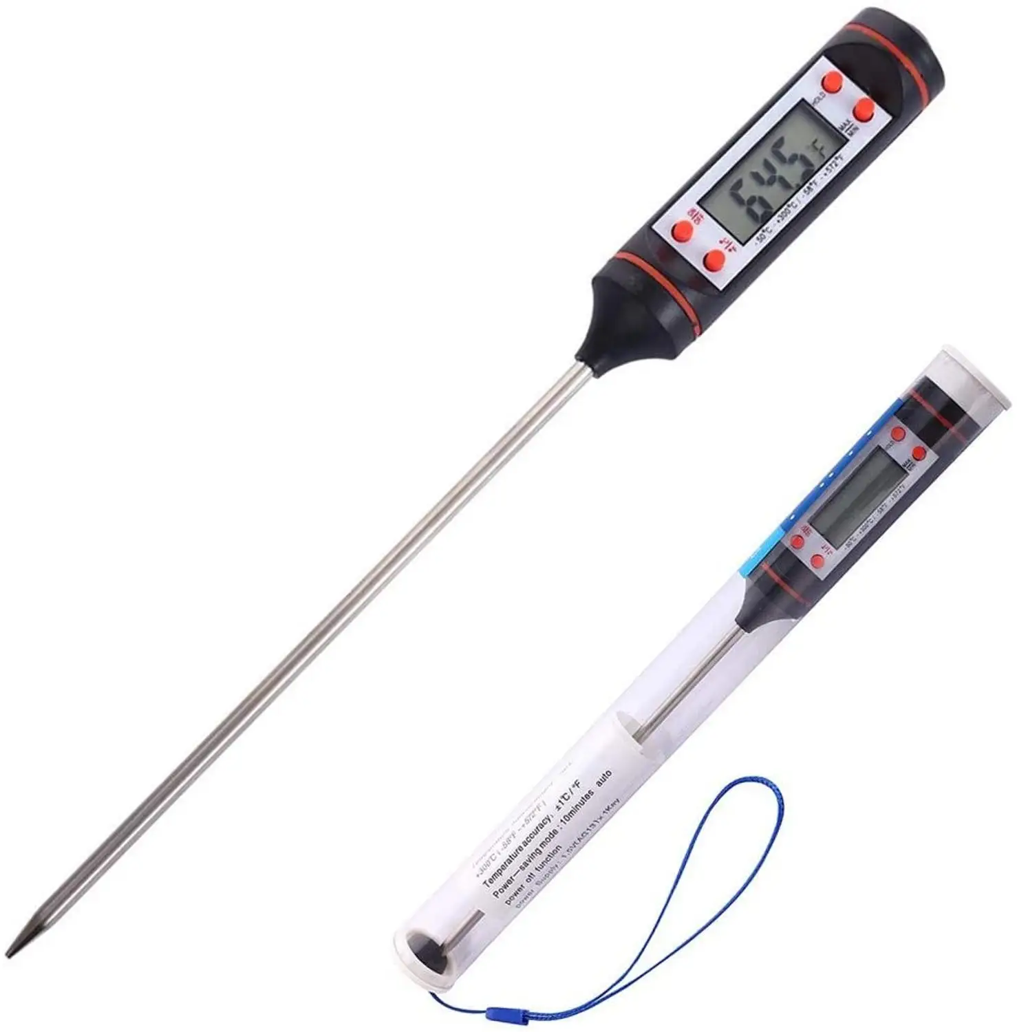 Accurate Food Cooking Thermometer Long Probe Digital Instant Read Meat Thermometer for Grilling Smoker BBQ Kitchen Thermometer