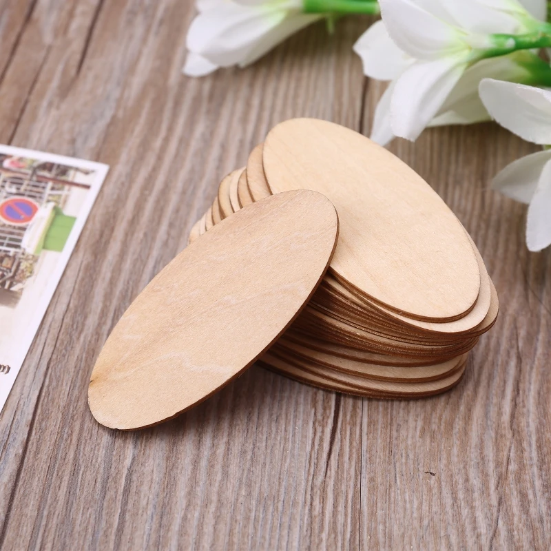 10/20/30pcs Oval Wooden Slices Chips Unfinished Cutout Name Tags DIY Scrapbooking Arts Crafts Projects Decoration