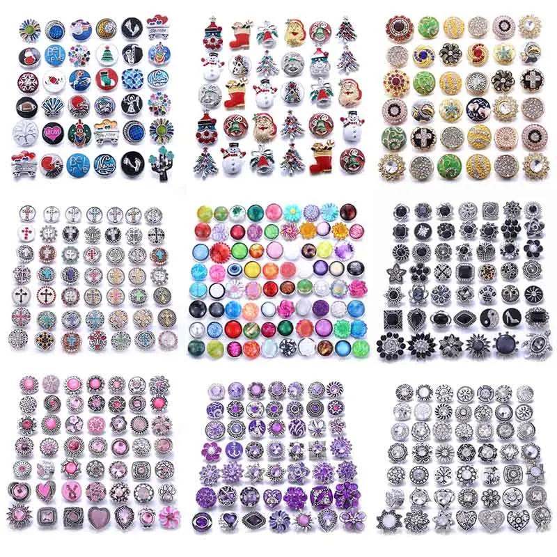 10pcs/lot Wholesale 18mm Snap Jewelry Resin Metal Rhinestone Flower 18mm Snap Buttons Fit Snap Button Bracelet Charms Jewelry