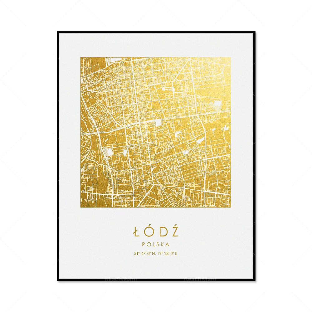 

Lodz Printed Square City Map Wall Painting Canvas Poster, Gift Idea Travel Home Office Decoration