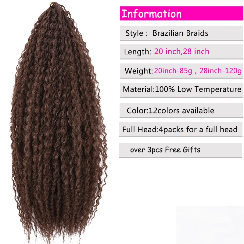 Brazilian Braids Synthetic Crochet Hair Afro Curls Braiding Hair Extensions For Women African Braided Kinky Curly Hair Ombre Red 2