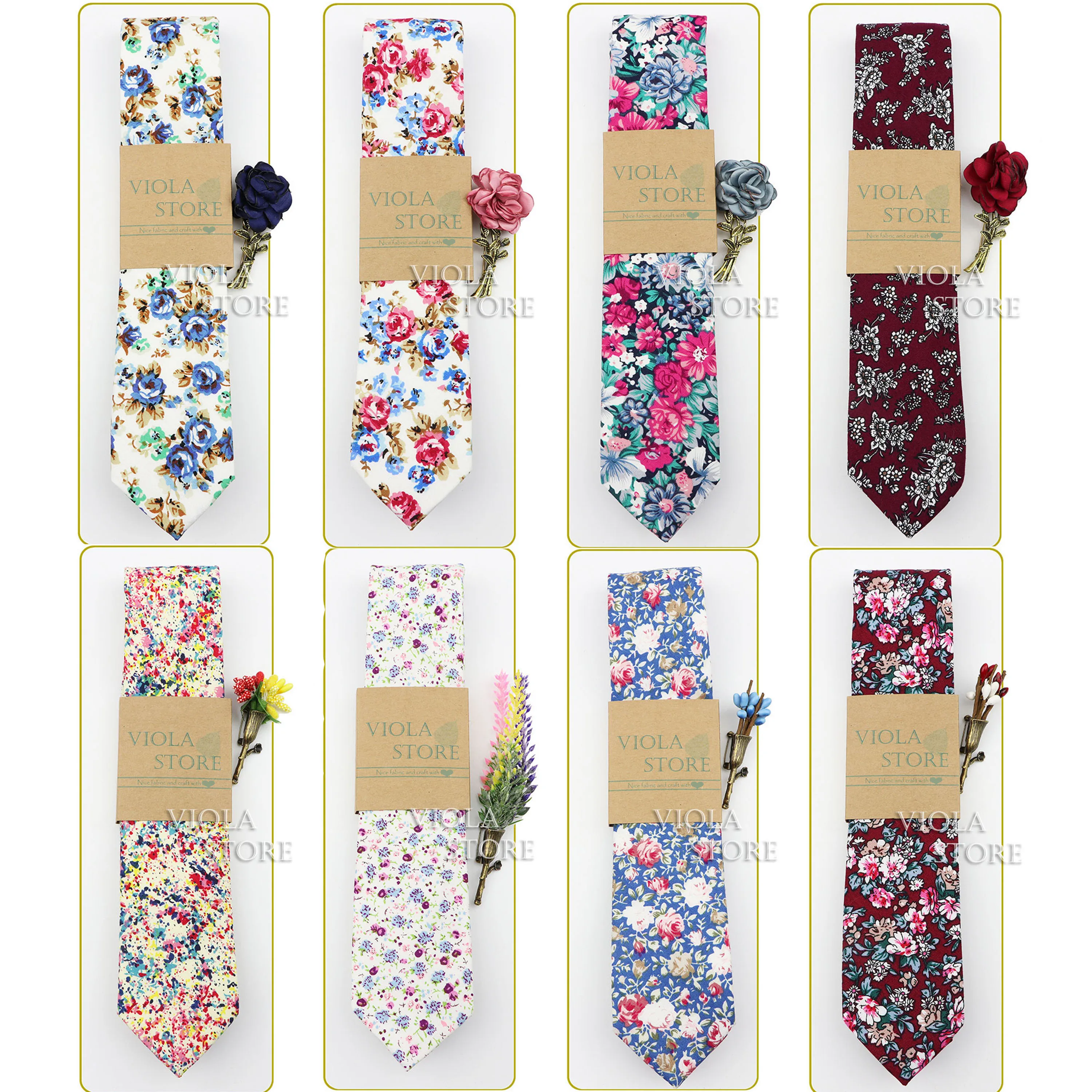 

Beautiful Floral 100%Cotton 6cm Necktie Brooch Set Rose Berry Leaf Pin Dress Wedding Party Tuxedo Tie Gift Cravat Men Accessory