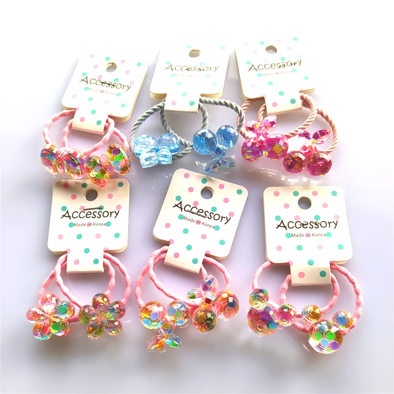 2PCS Cartoon Cute Shimmering Flowers Princess Headwear Kids Elastic Hair Bands Children Ropes Girls Accessories Baby Headdress