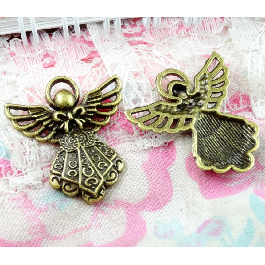 50Pcs Angel Charms 23.3*26MM Antique Silver Plated Bronze Color Pendant DIY Jewelry Accessories