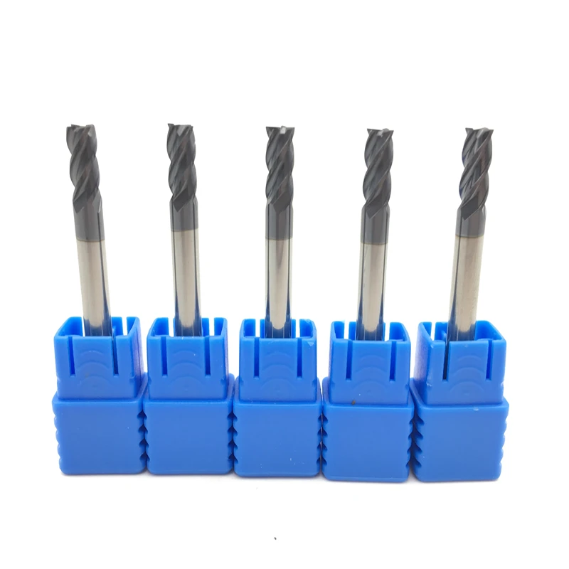 1 Buah Fresa De Extremo 4Mm De Largo 50Mm 75Mm 100Mm 4 Flauta De Carburo Dólido Plana Molinos HRC50 CNC Torno Metal Herramienta De