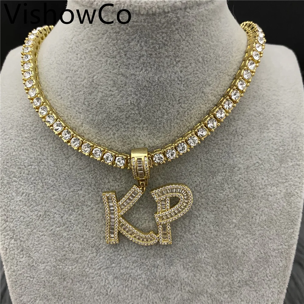 Custom Name Necklace Stainless Steel Tennis Chain Personalized Crystal Zircon Name Pendant Necklace Jewelry For Women Gifts
