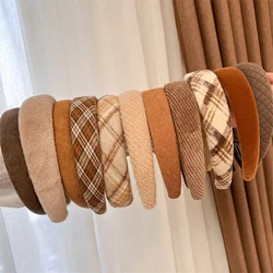 Winter Fashion Coffee Color Lattice Sponge Headband for Womens Girl Plush Wide Side Hairband Velvet Hair Hoop  Hair Accessories