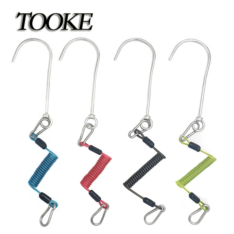 Scuba Diving Current Hook Single Reef Hook Drift Hook with Spiral Coil Lanyard Stainless Steel for Current Dive Underwater sport
