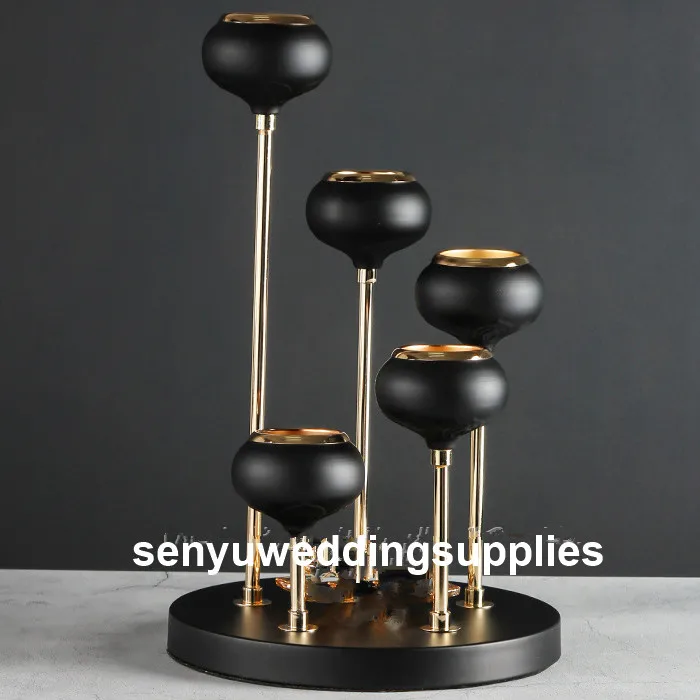 

10pcs )New design black metal candle holders 5 heads candle holder 5 arms candelabra for wedding table decorations senyu2036