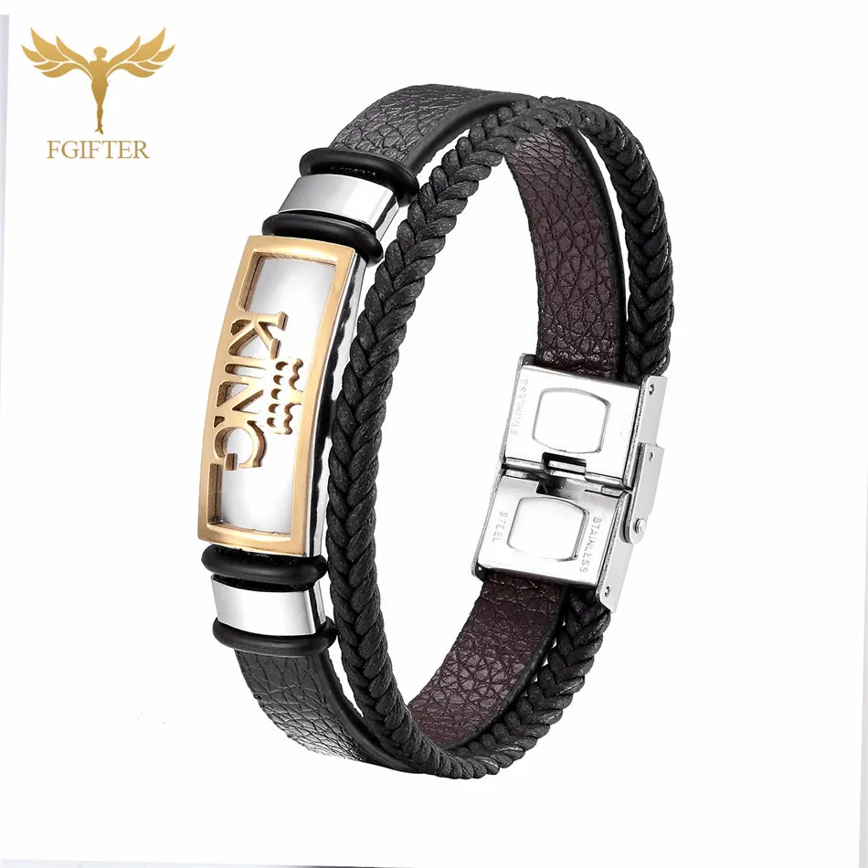 Fashion King Crown Men Bracelet Stainless steel Jewelry Accessory Leather Bracelets & Bangles for Men Women Sport Jewelry image 5