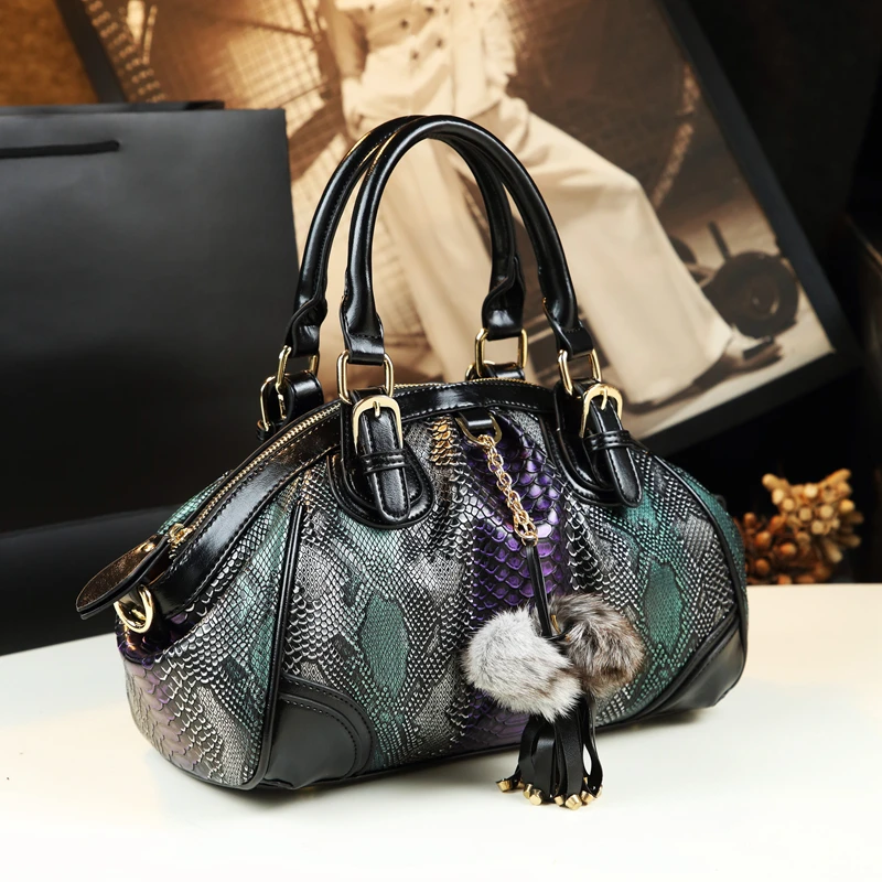 Luxury Cowhide Leather Women Handbags Female tassel Serpentine Dumpling portable Tote bag ladies shoulder messenger bags New