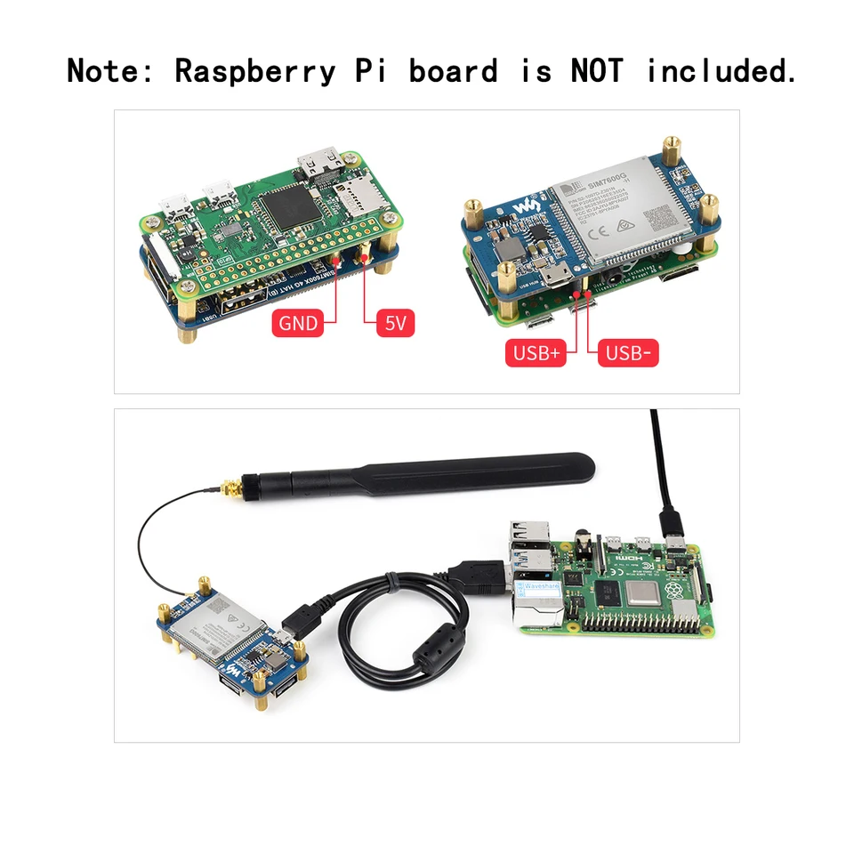 4G LTE GPS HAT for Raspberry Pi 0 2W 4B 3 5