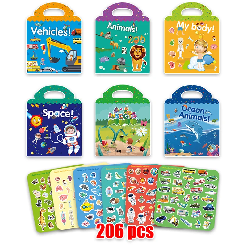 Children Cartoon Funny Animal Insect Ocean Learning Cognition Scene Stickers DIY Hand-on Sticker Book Educational Toys for Kids