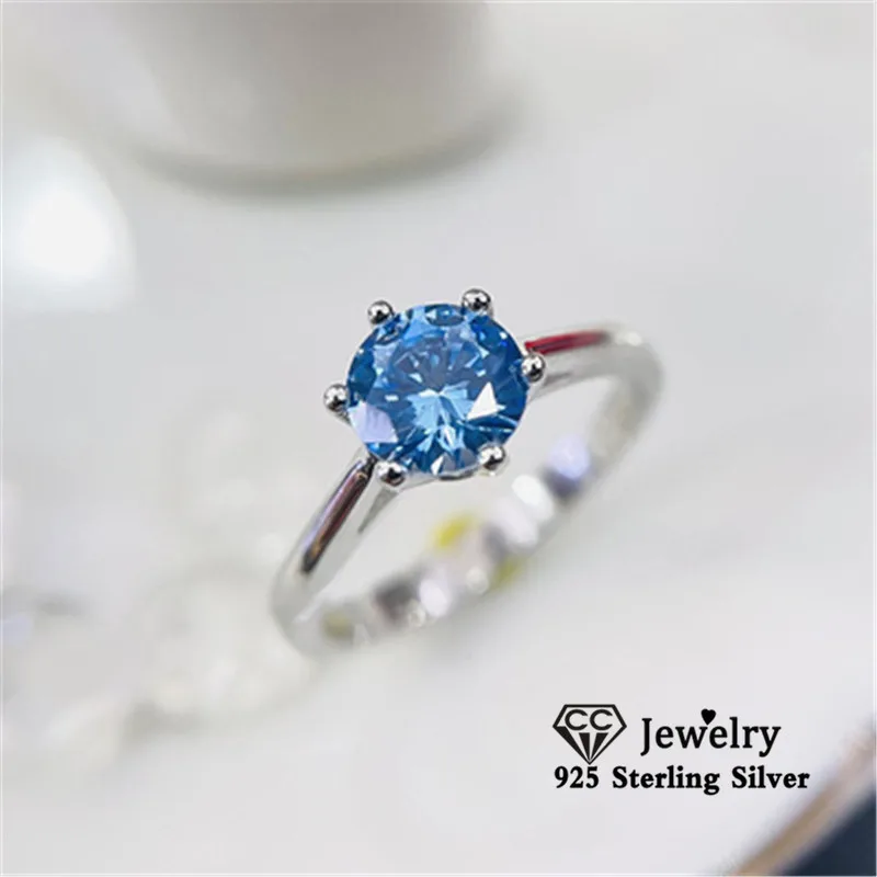 Classic Six Claws Rings For Women Silver Color Blue Zircon Engagement Ring Creative Fashion Jewelry Wedding Accessories CC1652