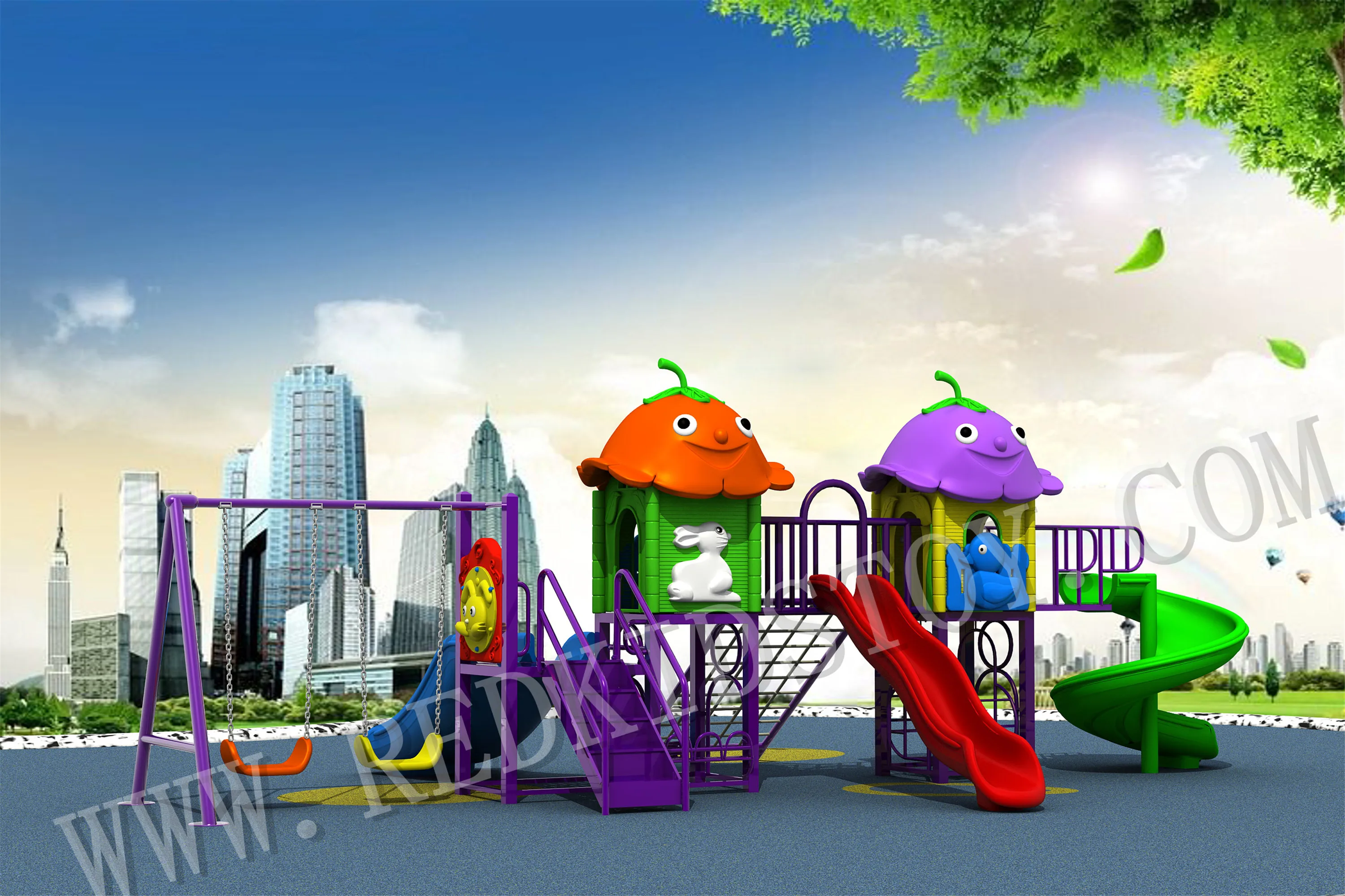 Best Price 50mm Square Pole Colorful Multi-functional Outdoor Children Playground Structure With Swing