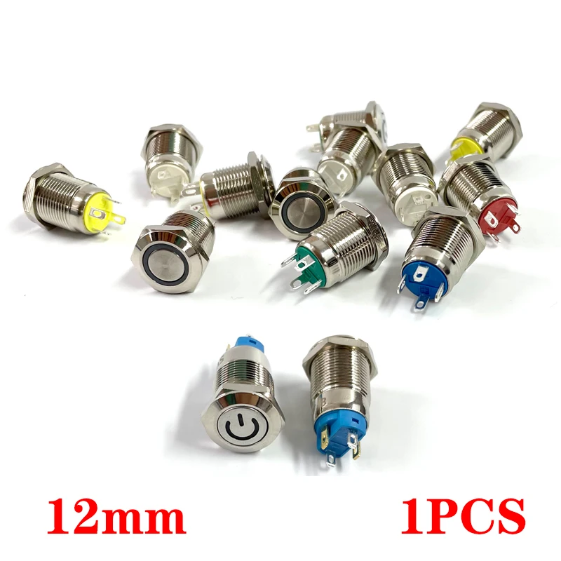 3V 5V 9V 12V 24V 220V Momentary Latching push button switch locked 12mm flat head fixed Push Button waterproof LED metal switch