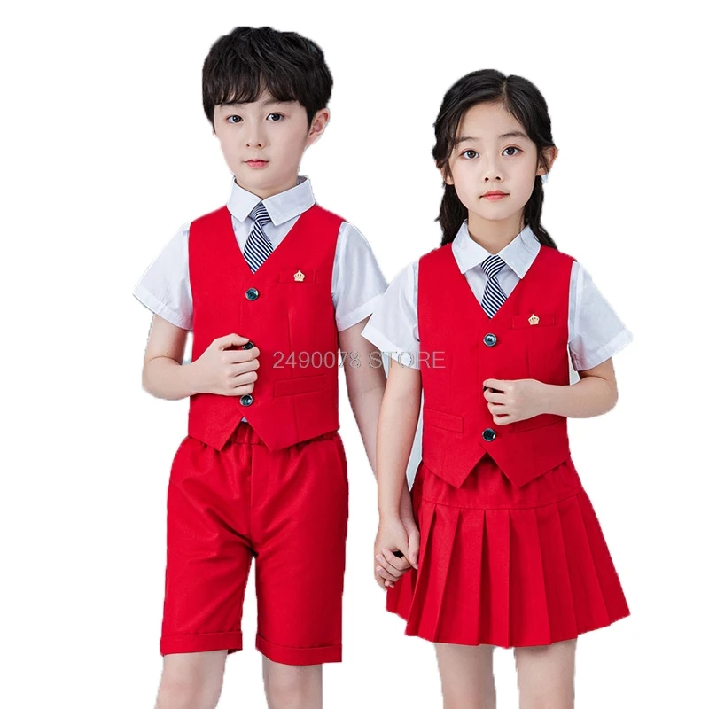 

Boys Girls School Uniforms British Style Suit Students Kindergarten Suit Girls Party Skirt Dress Performance Sport Clothing Set