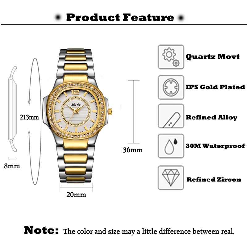 MISSFOX Quartz Watch Women Luxury Brand Diamond Analog Ladies Watches Water Resistant 18K Golden Clock Hour For Women Gift