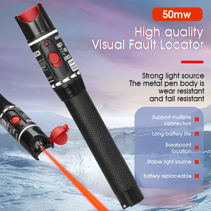 Localizador Visual de fallas láser, probador de Cable de fibra óptica, rango de 10KM-50KM, VFL, 50MW/30MW/10MW/5MW